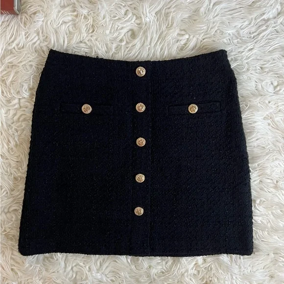 Mango Black Tweed Blazer and Skirt Set with Gold Buttons - Picture 6 of 8